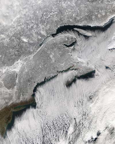 Облака над Новой Англией (США). 3 января 2008 года. Вид из космоса. 